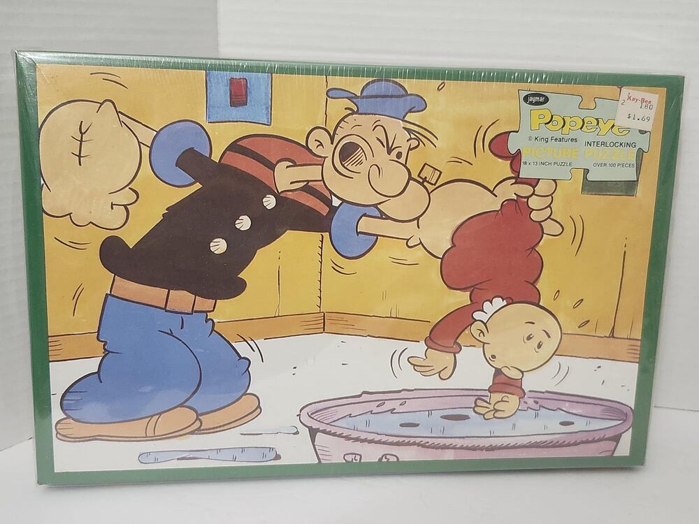 Vintage Jaymar Popeye Interlocking Picture Puzzle Bath Time Over 100 Pc
